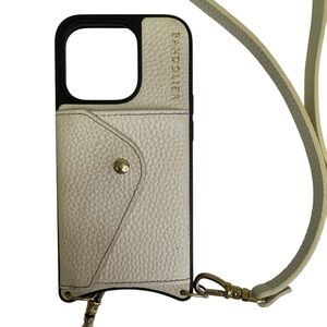 Bandolier  Ivory Cream Pebbled Leather Phone‎ Case with Strap iPhone 15 Pro
